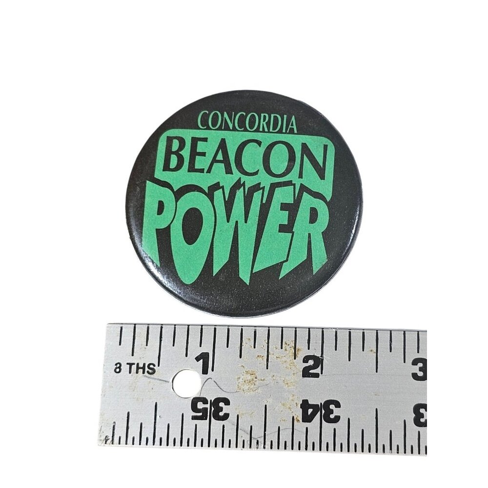 Concordia Beacon Power Button Pin Black Green Empowerment Pinback Badge 2.25” - Picture 3 of 3